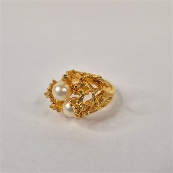 18k Gold Filled Nugget and Pearl Ring sz.  7.1/4 (5.84g) - Picture 4 of 5